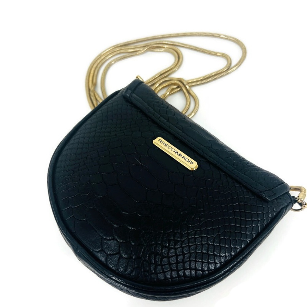 Rebecca Minkoff black snakeskin-embossed Moto Chain Crossbody Sunday Saddle Bag